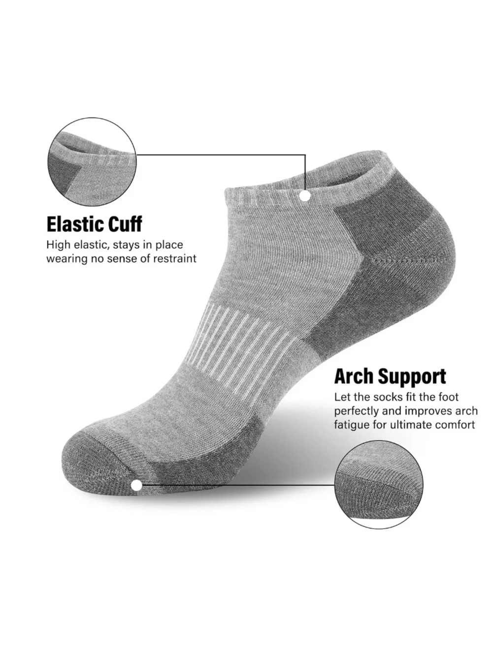 Men's Low-Cut Athletic Socks Gray (12 Pack) Shoe Size 6-11